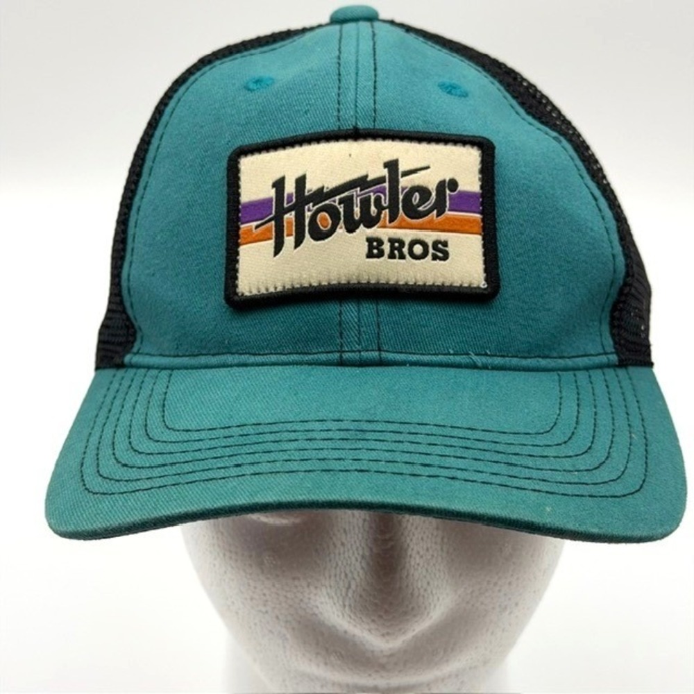 Howler Bros Mens Teal Black Mesh Snapback Trucker Hat Retro Logo Patch Cap‎